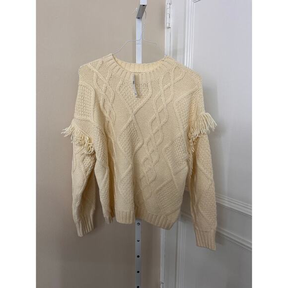 NEW NWT American Eagle Cable Knit Fringe Sleeve Sweater Cream size Small - Picture 6 of 9